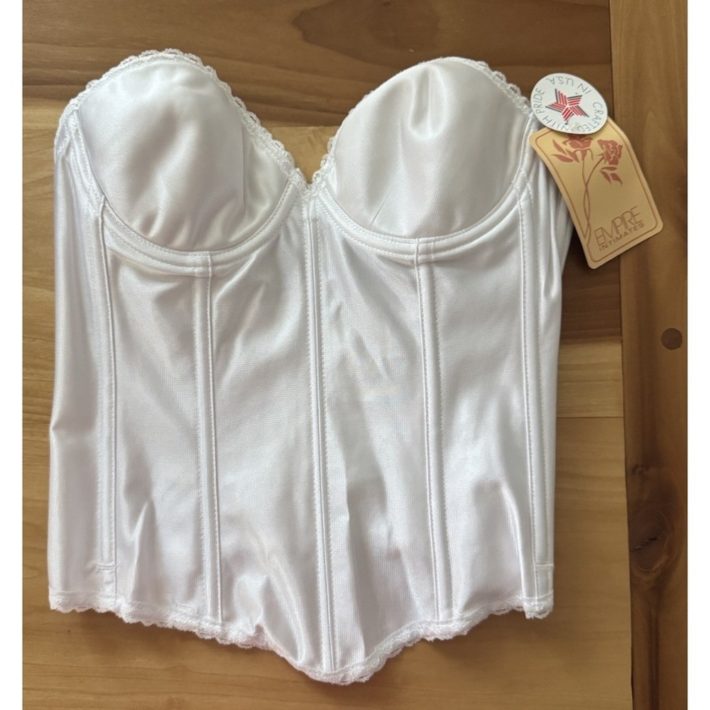 Vintage Empire Intimates Satin Corset Top – White- Size 34B- New With Tags NOS